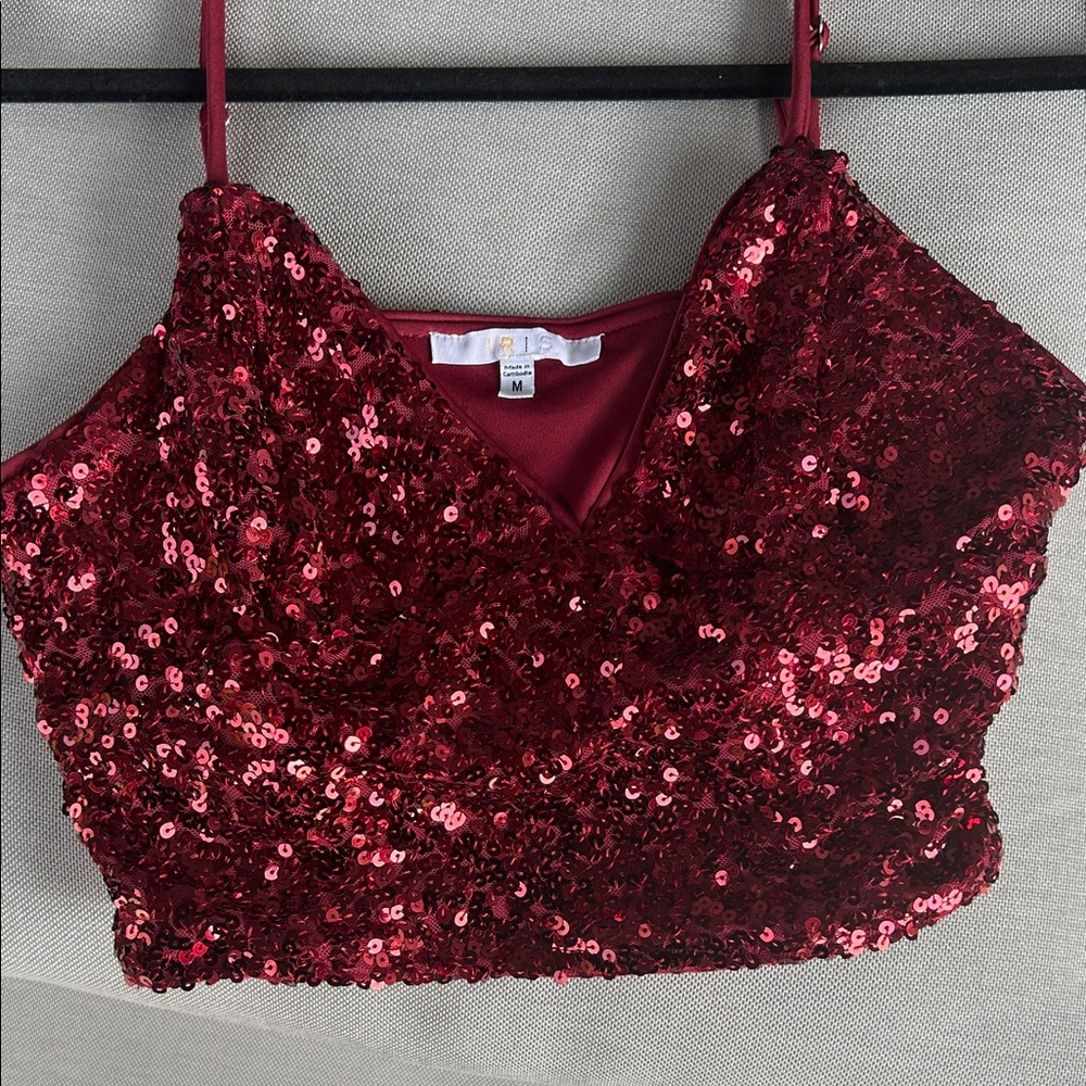 Sequin Burgundy Crop Top